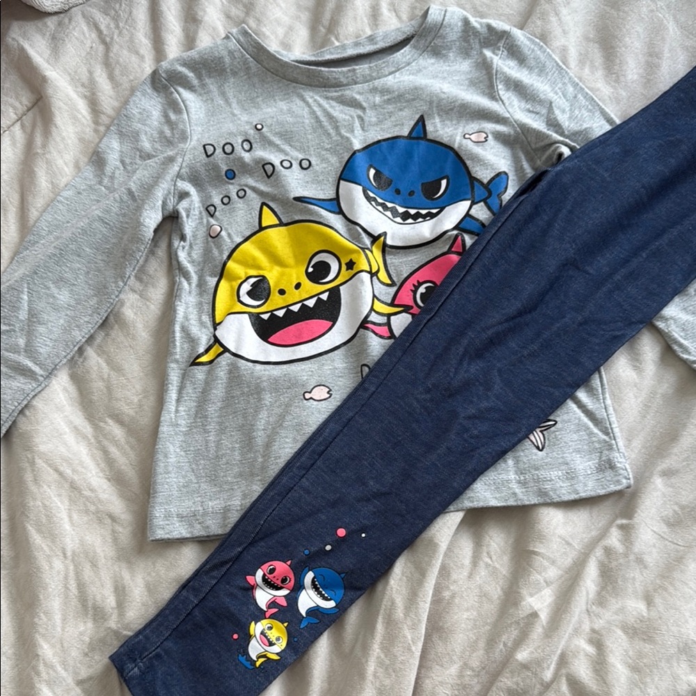 Gray and Blue Shark Graphic Pajama Set